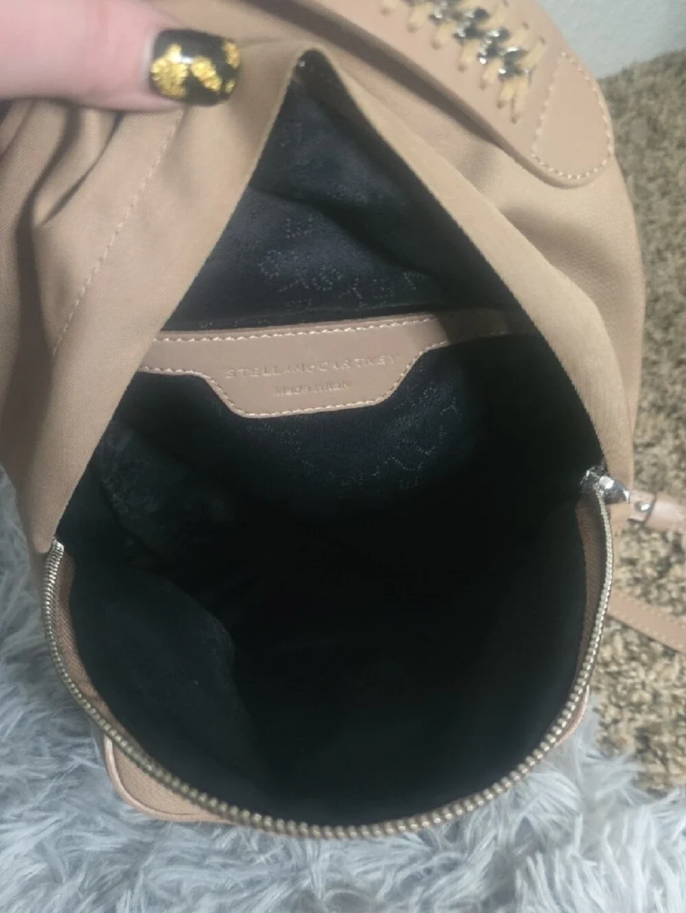 Stella McCartney Beige Mini Backpack W/ Silver Chain Trim/Hardware (VERY GOOD)✨️
